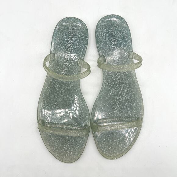 STUART WEITZMAN Sawyer Jelly Slide Sandals Womens 7 Silver Glitter Pool Vacation - Picture 4 of 7